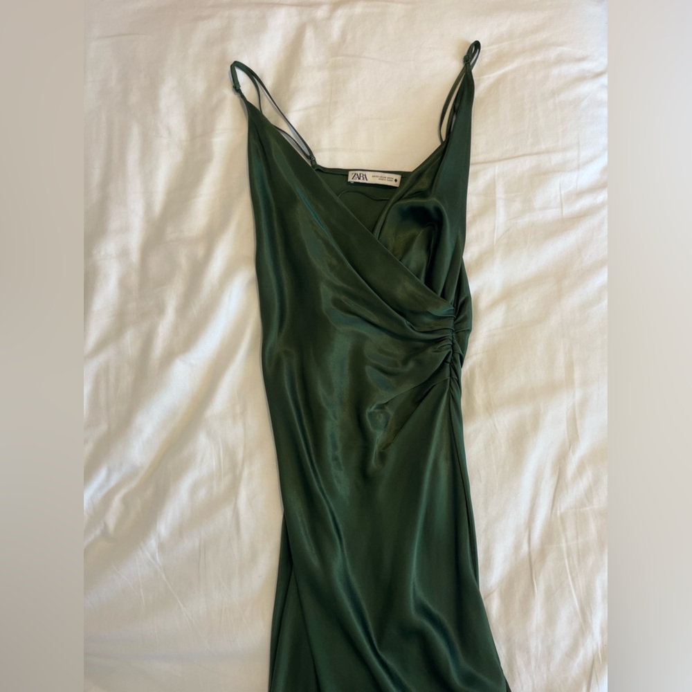 Zara dark green satin cross maxi dress